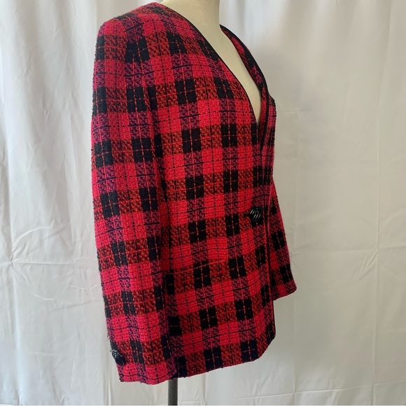 Vintage Plaid Tweed Blazer - Pink, Red and Black - Picture 3 of 8